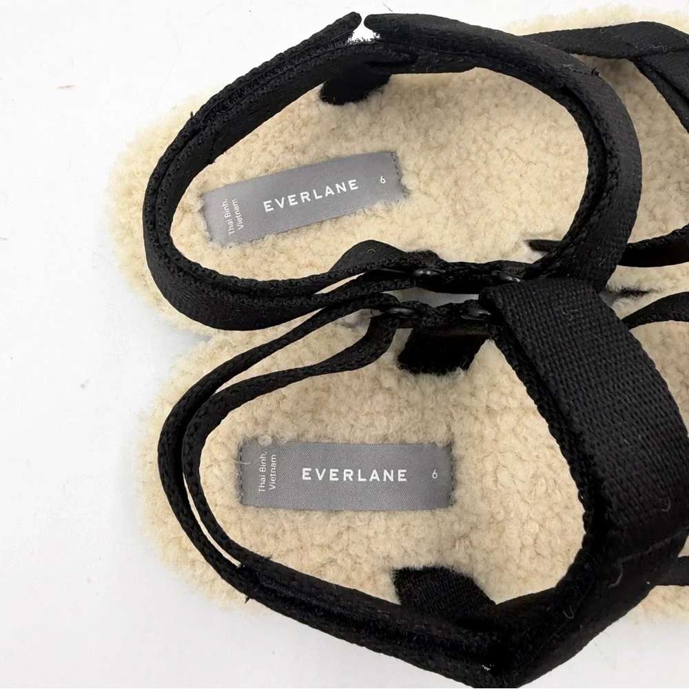NEW Everlane Black ReNew Teddy Faux Fur Sport Sandal in Size 6
